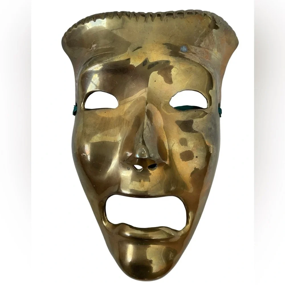Vintage Brass Theater Mask Wall Decor Comedy Tragedy Drama Face